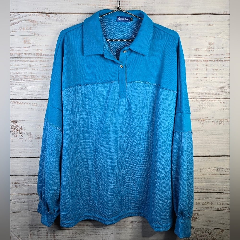 NWOT Blue Waters‎ Blue Longsleeve Textured Womens Shirt Size XL